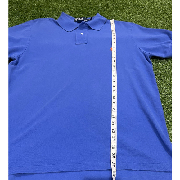 Polo Ralph Lauren Vintage 90s Custom Fit Blue with Orange Pony Polo — Large - Picture 7 of 8